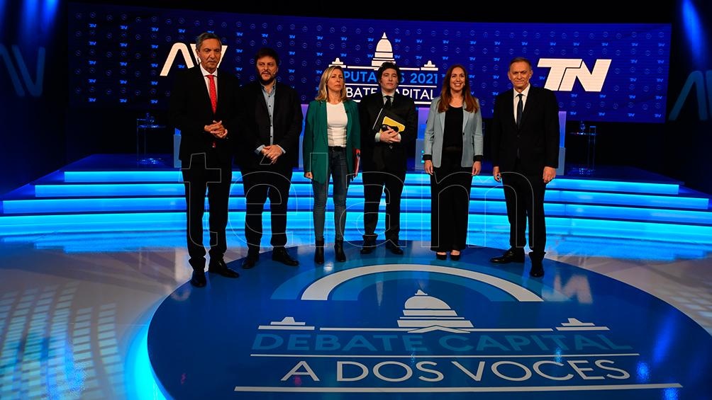 Los candidatos, cara a cara en "A dos voces" (Foto: Maximiliano Luna).
