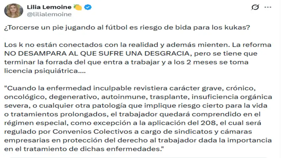 Posteo de Lilia Lemoine en X
